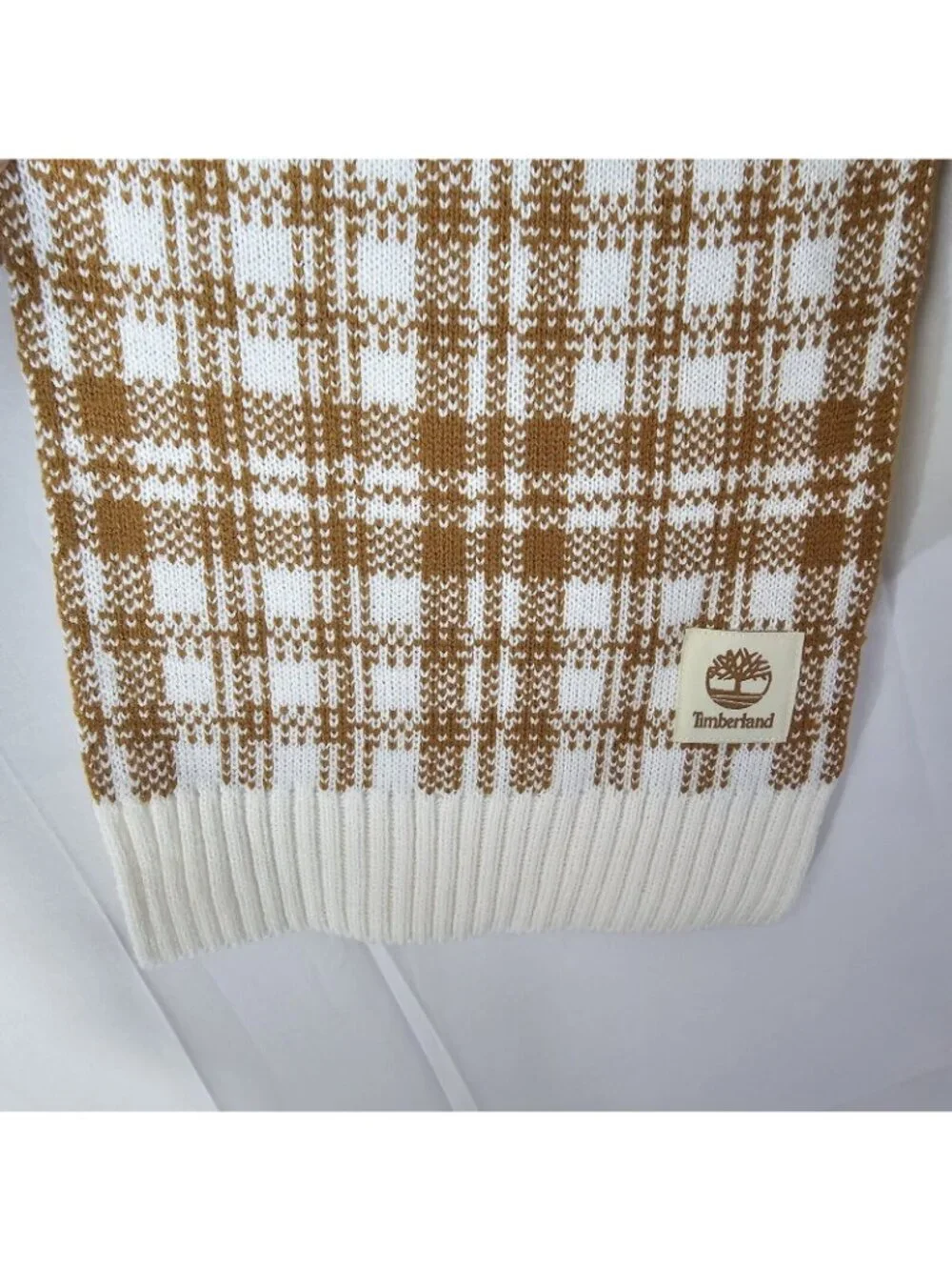 NWT Timberland Scarf One Size Brown Plaid Knit Buffalo Check Winter Outdoor